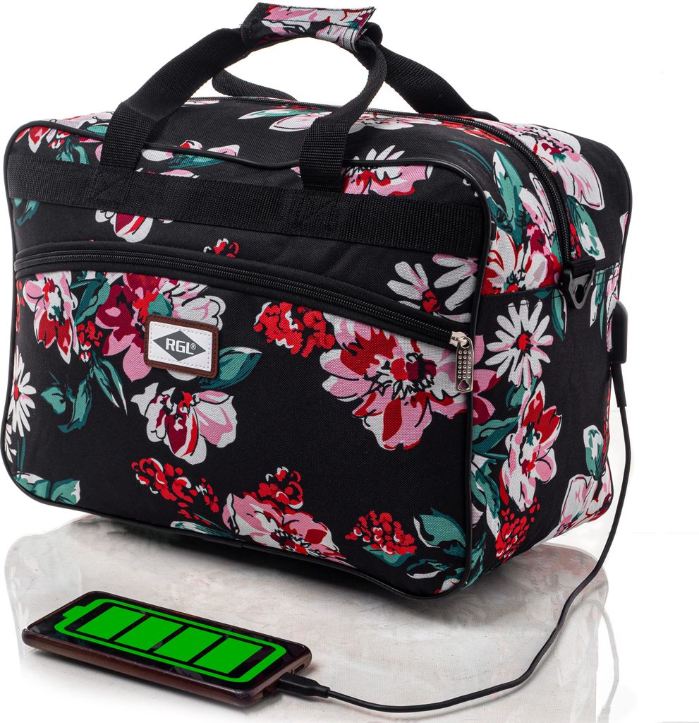 RGL 33B USB Flugzeugtasche Handgepäck Tasche mit USB Grösse: 40x20x25 Ryanair Farbe: Flora