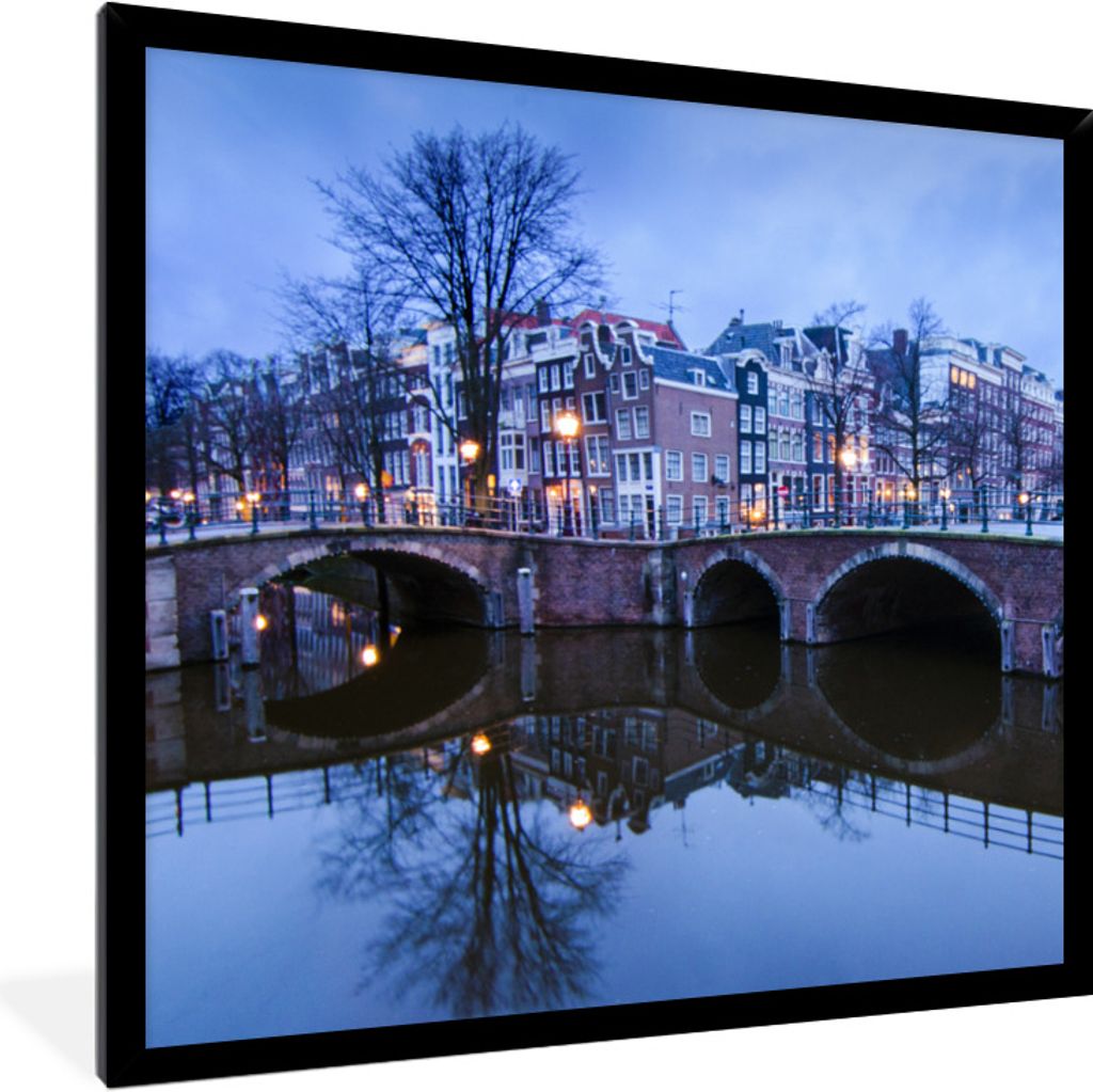 MuchoWow Gerahmtes Poster Amsterdam - Winter - Wasser 40x40 cm - Poster mit Schwarzem Bilderrahmen Wandposter Rahmen Foto Bilder - Mit Rahmen - W...
