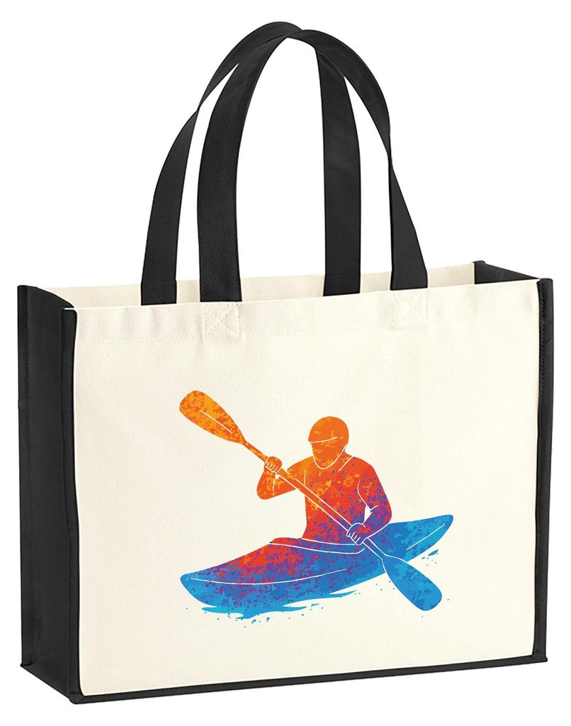 Huuraa Jutetasche Canoeing Kajakfahren bunte Silhouette 21 Liter Black Jute und Baumwolle Einkaufstasche Geschenkidee