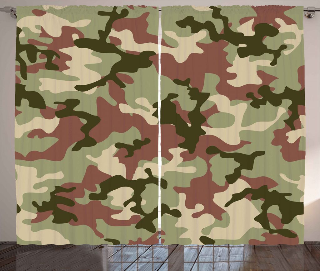 ABAKUHAUS Camo Rustikaler Gardine, Muster in Forest Farben, Schlafzimmer Kräuselband Vorhang mit Schlaufen und Haken, 280 x 245 cm, Dunkelgrün Ar...