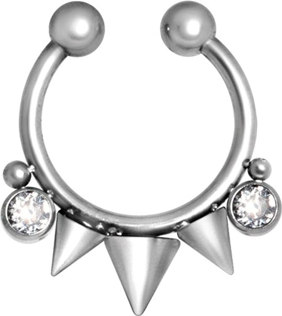 Karisma Fake Shiny Septum Clicker Nasenpiercing Spizen Piercing-Ring mit Kristallsteine in Weiss Edelstahl 316L