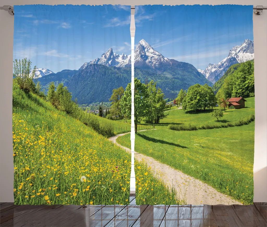 Rideau rustique ABAKUHAUS fleurs sauvages des Alpes 280x225cm Jaune Vert