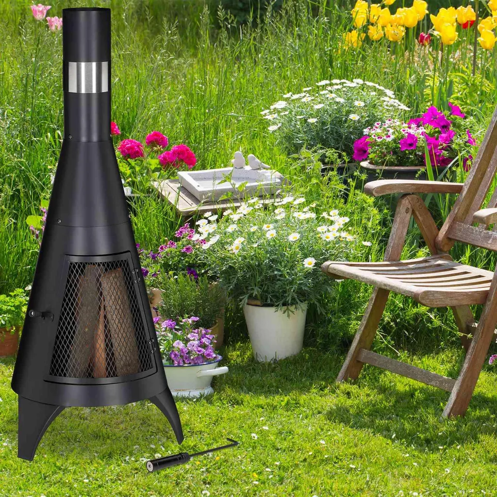 Poêle d'extérieur noir haute température avec grille de protection 60cm