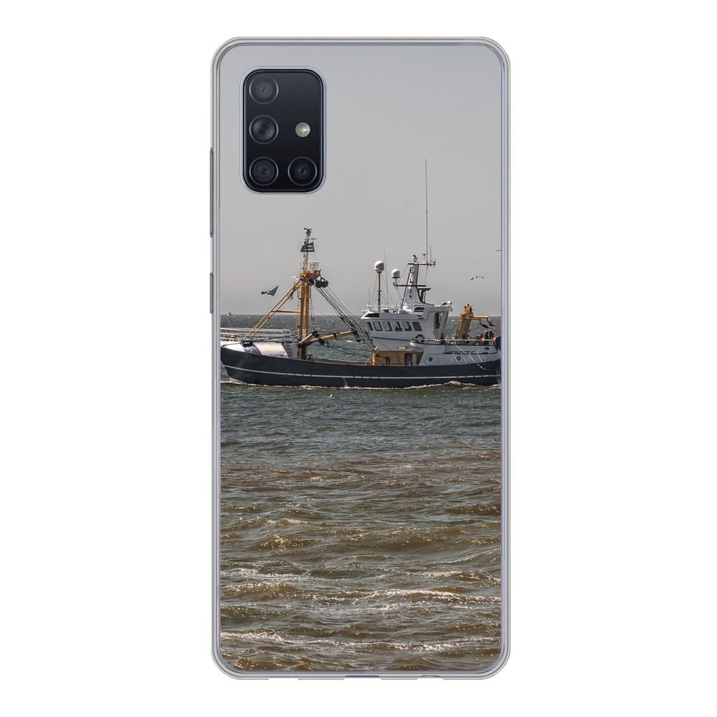 MuchoWow Handyhülle Schutzhülle Hülle für Samsung Galaxy A71 Nordsee - Fischerboot - Wasser Silikon Softcase Handy Hülle - Kartenbesitzer
