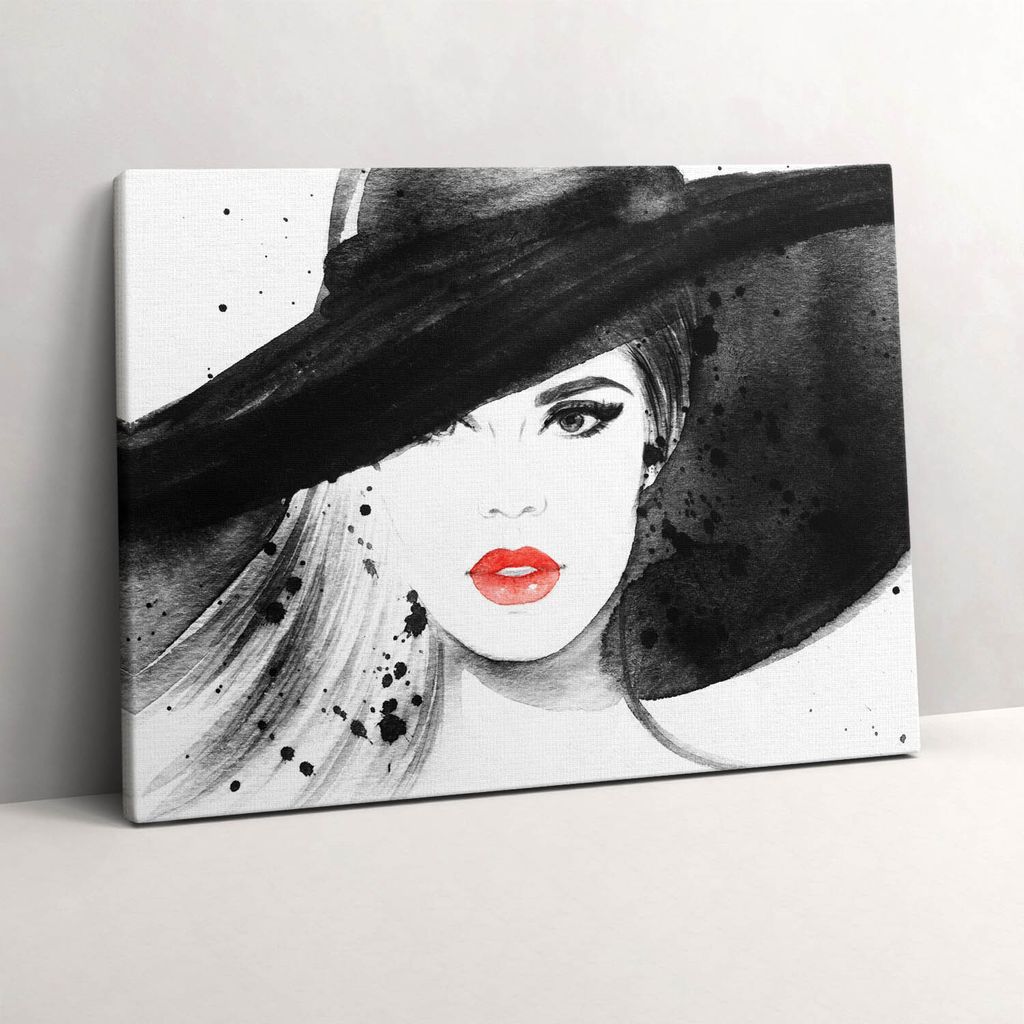Frau in Hut und Schwarz – Leinwandbild Wandbild – 80x60 cm – Leinwandbilder – Wandbilder – Schlafzimmer – Flur