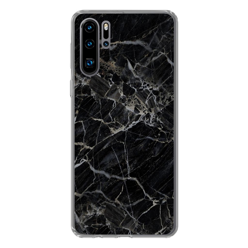 MuchoWow Handyhülle Schutzhülle Hülle für Huawei P30 Pro Marmor - Schwarz - Weiß Silikon Softcase Handy Hülle - Schutzdeckel
