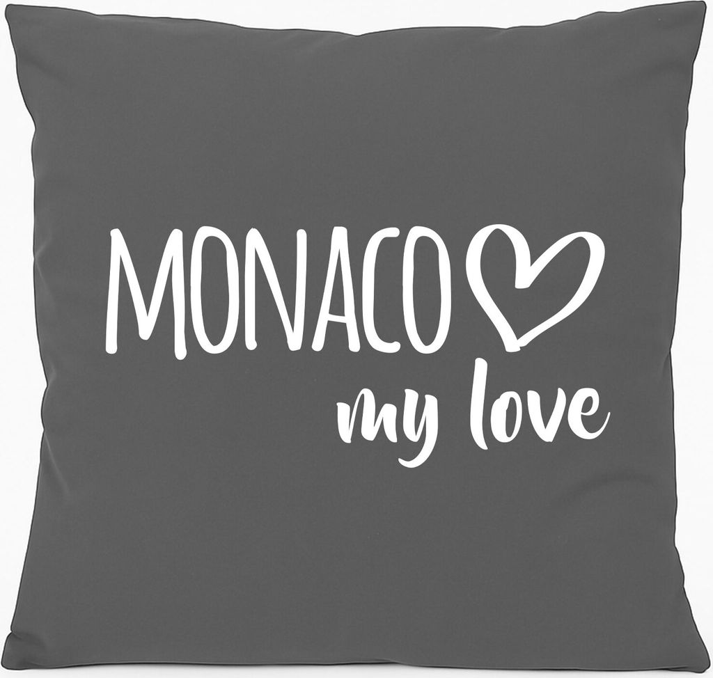 Huuraa Kissen Monaco my love 40x40cm mit Füllung Steel Grey Baumwolle Dekokissen Geschenkidee