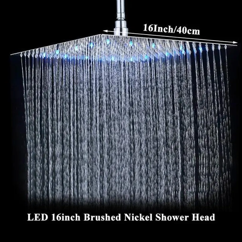 Tête de douche LED anti-calcaire 40 cm, laiton nickel pour plafond moderne
