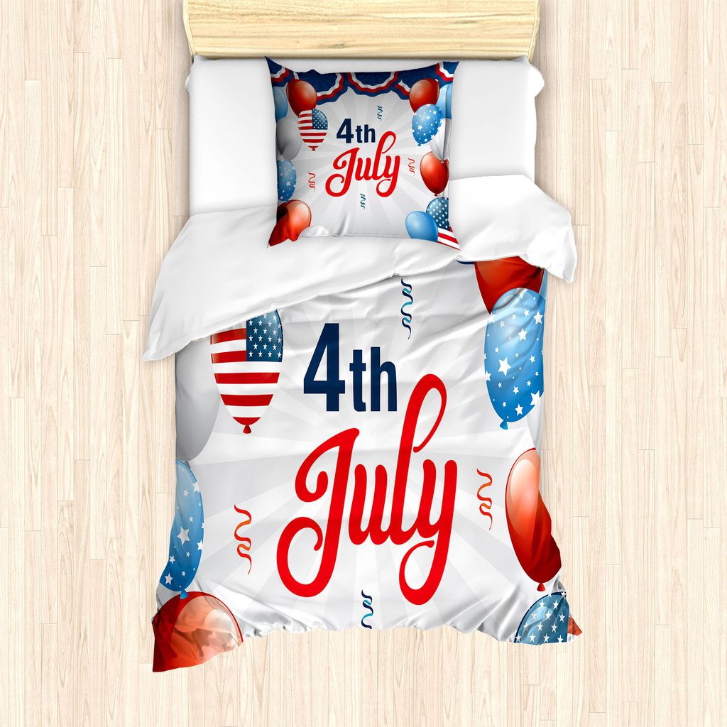 ABAKUHAUS 4. Juli Bettbezug Set für Einzelbetten, Ballon-Partei US Style, Milbensicher Allergiker geeignet mit Kissenbezug, 135 cm x 200 cm - 80 x...