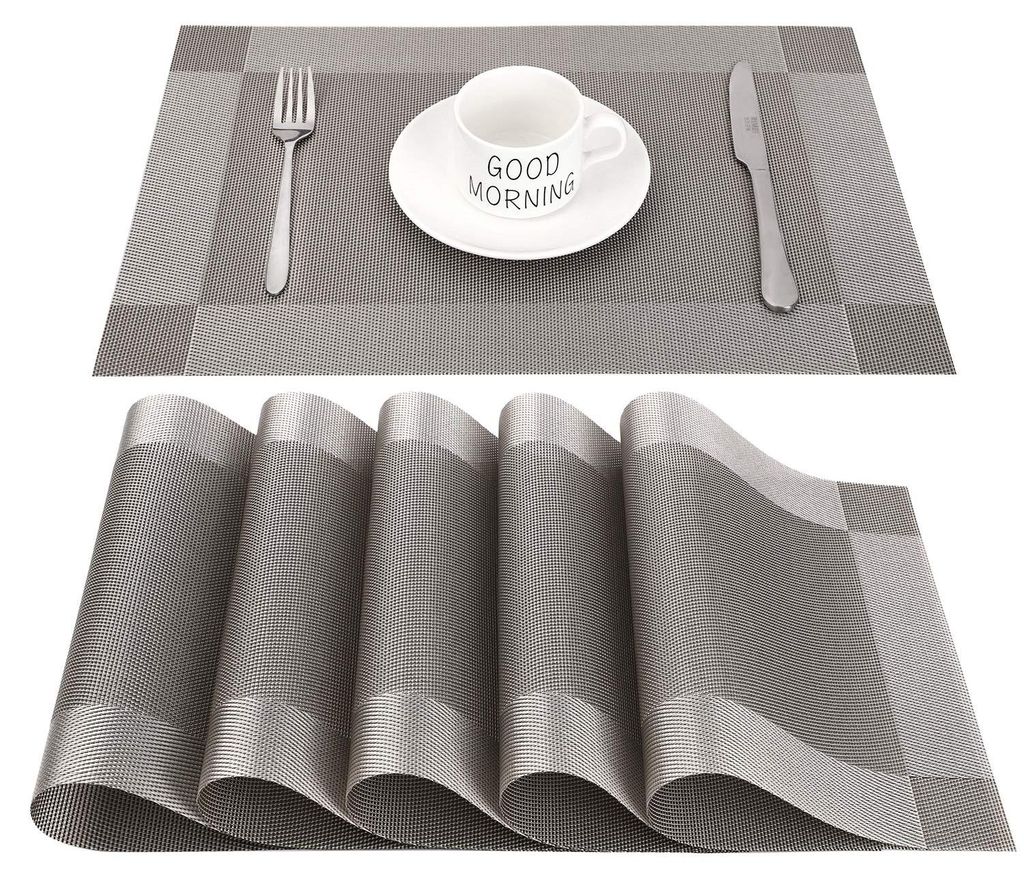 Waschbare Platzsets, grau, 6er-Set, PVC, kratz- und hitzebeständig, rutschfest, für Küche, Haushalt, Restaurant, Esstisch, 45 cm x 30 cm