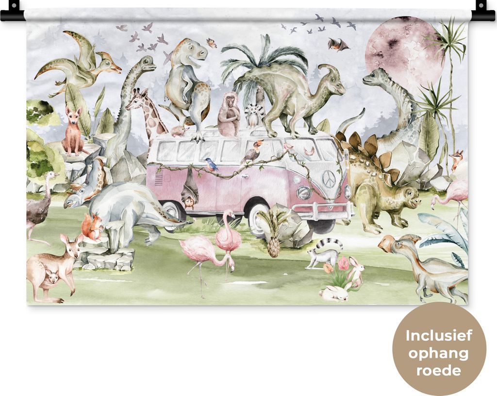 MuchoWow® Wandteppich Wandbehang Dinosaurier - Kinder - Bus Produktbild 