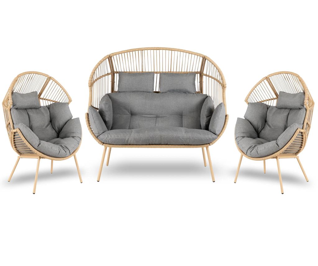 Gartenmöbel Set BOHO 2+1 mit Sofa und 2 Sesseln aus Rattangeflecht