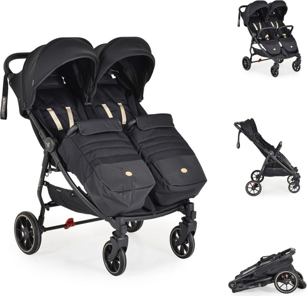 Cangaroo Zwillingskinderwagen 2Gether, Fußabdeckungen, Aluminiumrahmen, faltbar schwarz