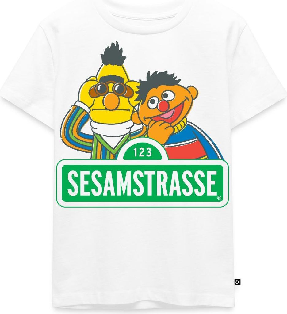 Spreadshirt Sesamstraße Schild Ernie und Bert Kinder Premium T-Shirt, 122/128 (6 Jahre), Weiß