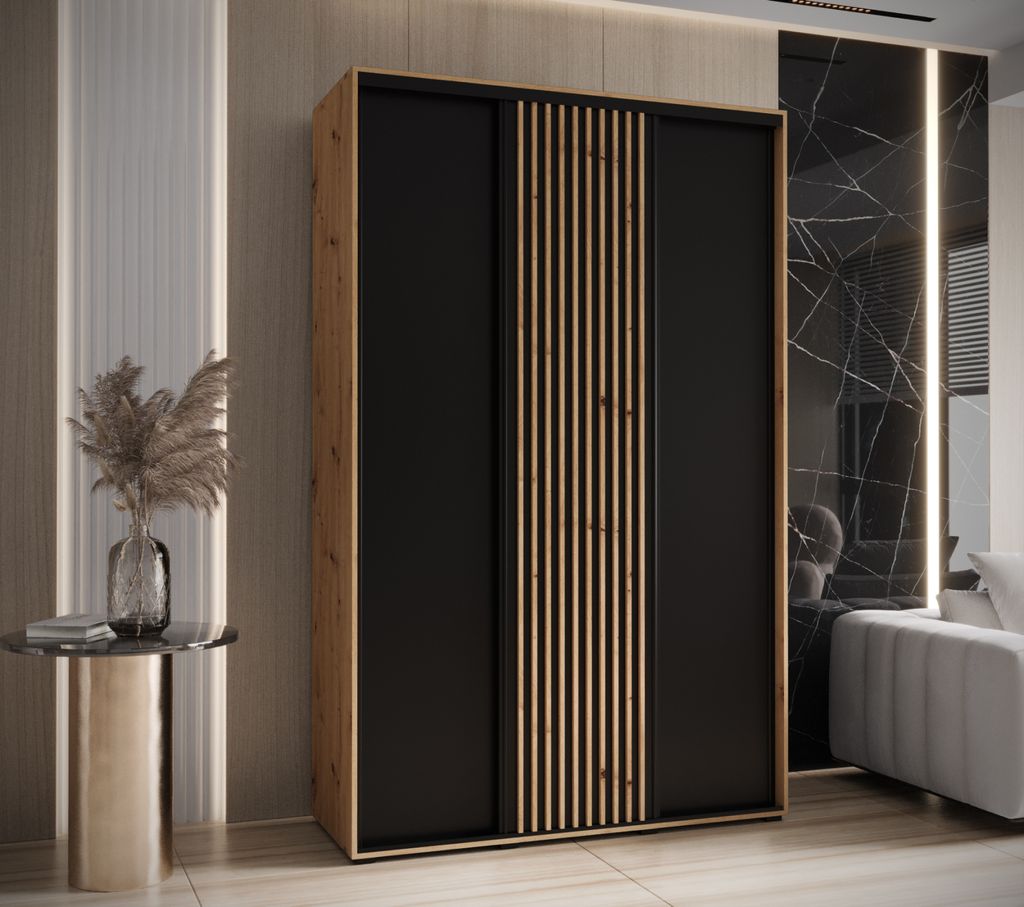 Kleiderschrank FIDELIA 1 - 150/60 cm, Artisan-Eiche / Schwarz / Artisan-Eiche