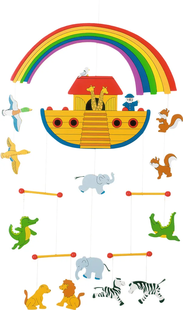 Mobile de Plafond Arche de Noé en Bois Coloré pour Chambre d'Enfant