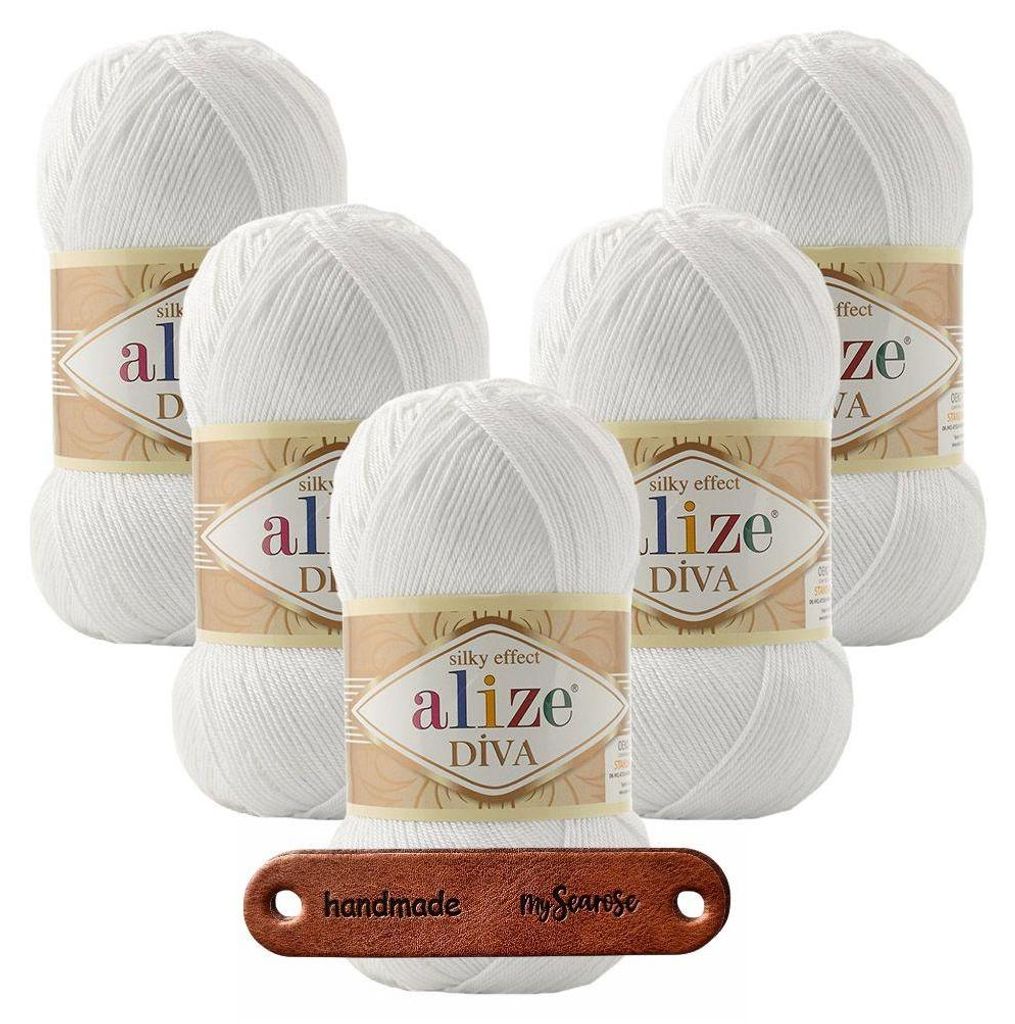 5 x ALIZE Diva 55 White mit Label Produktbild 