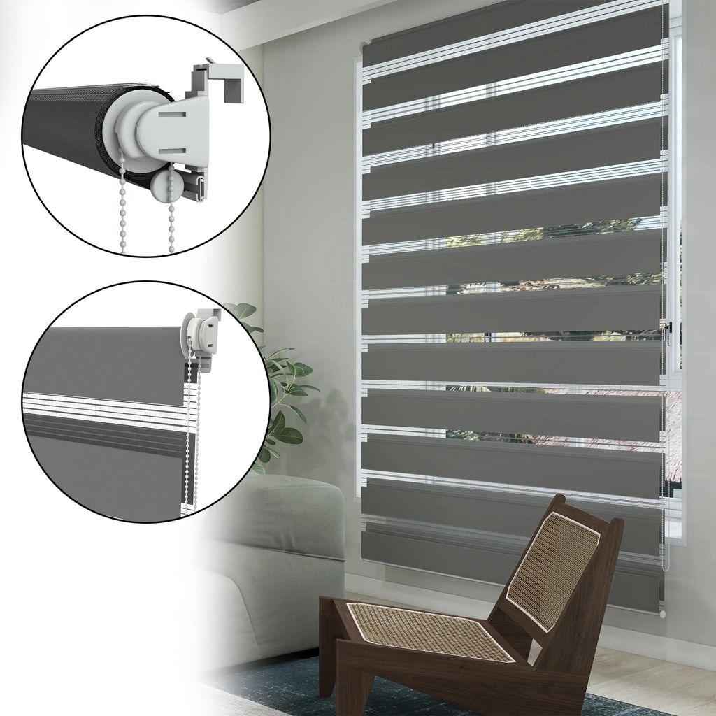 XMTECH Doppelrollo Klemmfix ohne Bohren | 70×120 cm, Grau | Lichtdurchlässig & Verdunkelnd | Verstellbar | Seitenzug-Zebrarollo für Fenster & T...