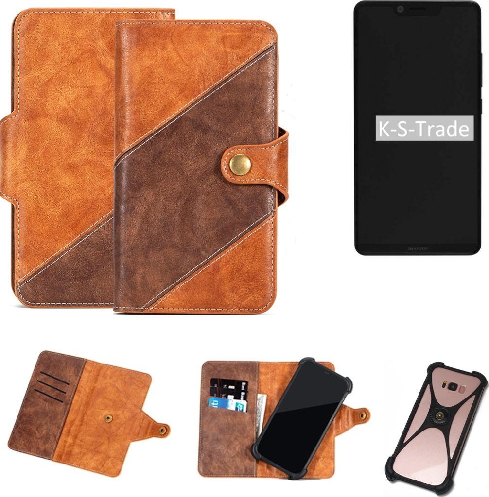 K-S-Trade Handy-Hülle Schutz-Hülle Bookstyle Case Wallet-Case kompatibel mit Sharp Aquos D10 Handy Cover Bumper Kantenschutz Smartphone dunkelbraun