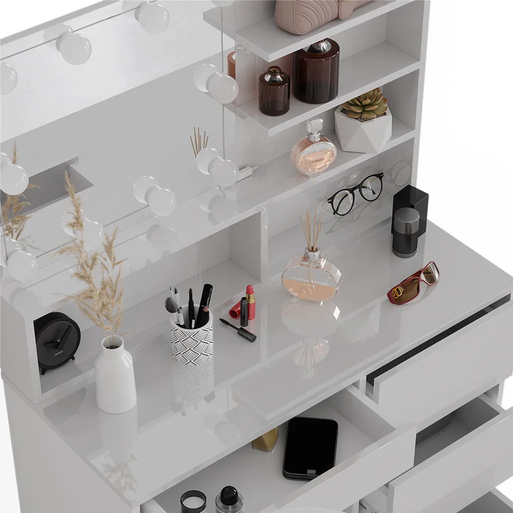 Coiffeuse avec miroir et éclairage LED intégré Vicco Sherry 90cm design chic