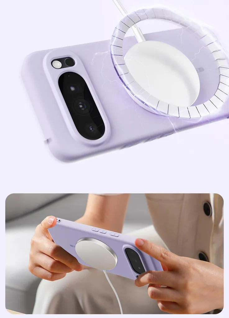 Custodia Magnetica Trasparente Con Glitter Per Google Pixel 9 Pro XL, Sottile E Antiurto, Supporto Ricarica Wireless, Cover Elegante Per Donna
