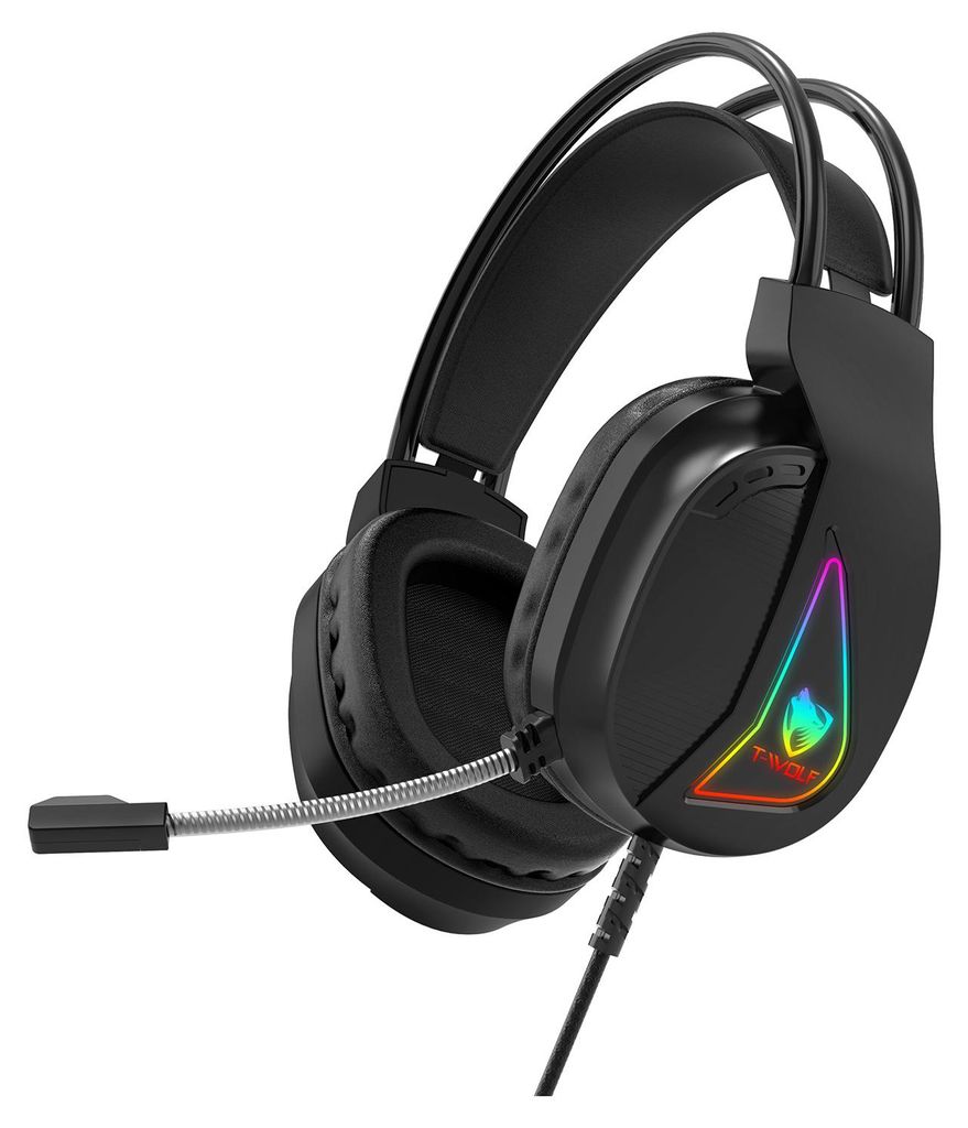 TWOLF H160 – kabelgebundenes Gaming-Headset mit USB-Anschluss, RGB-Beleuchtung und 50-mm-Treibern