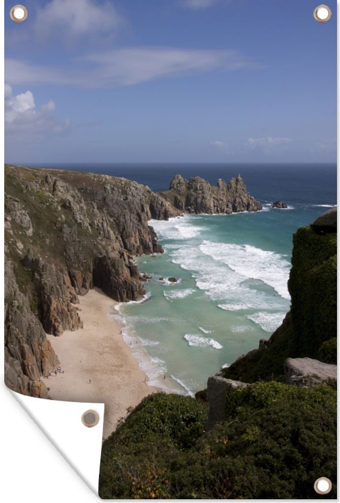 MuchoWow 60x90 cm Outdoor-Poster Gartendeko Sichtschutz Garten Poster für den Garten Eine steile und weitläufige Klippe vor dem Strand von Cor...