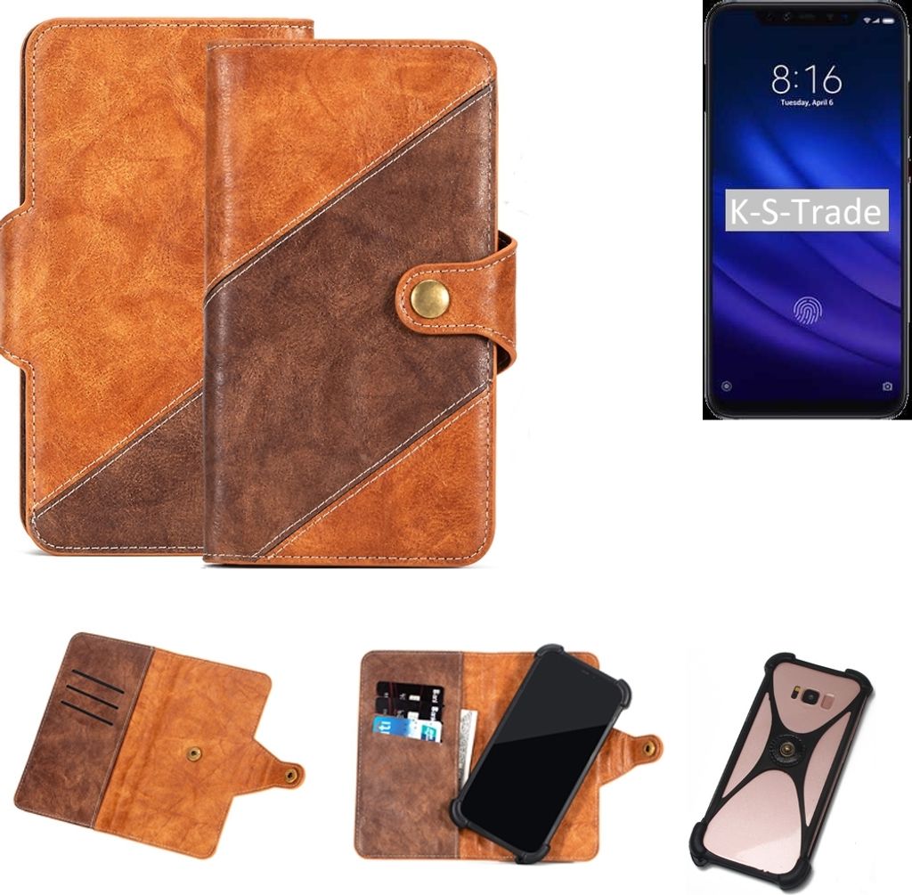 K-S-Trade Handyhülle Schutzhülle Bookstyle Case Wallet-Case kompatibel mit Xiaomi Mi 8 Pro Cover Klapphülle Kantenschutz Smartphone dunkelbraun
