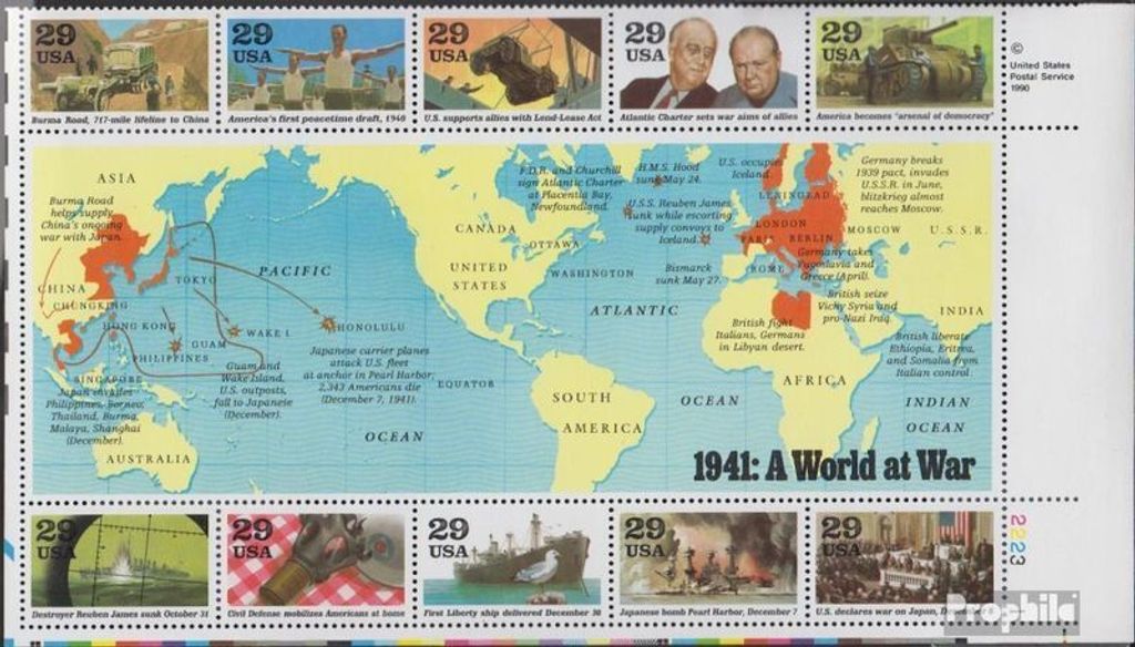 Briefmarken USA 1991 Mi Block24 (kompl.Ausg.) postfrisch Geschichte des 2. Weltkrieg
