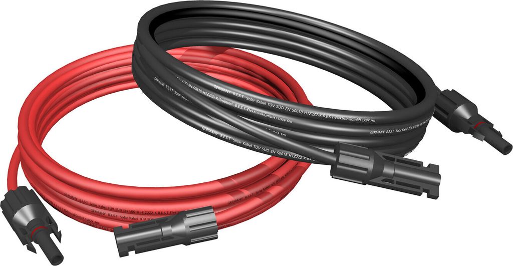 Solarkabel mit Stecker Verlängerungskabel rot schwarz 6mm² Solarleitung PV # 2x 7m