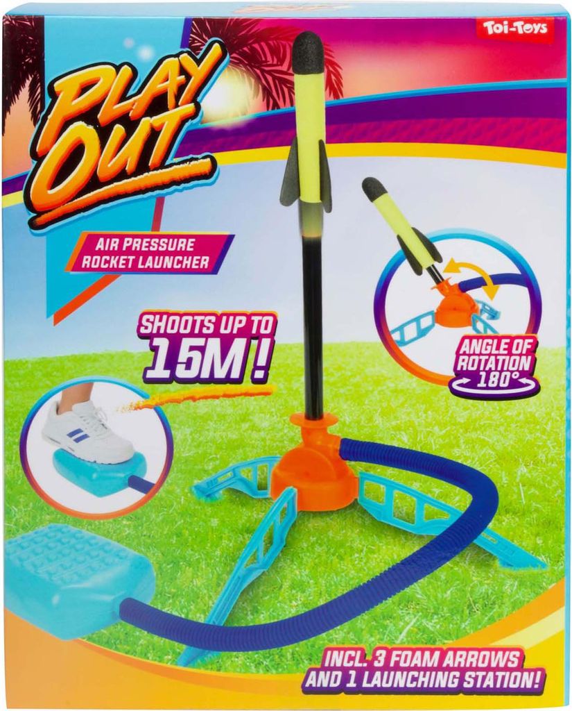 Toi-Toys PLAY OUT Luftdruckrakete Startanlage Kinder Outdoor Spielzeug Raketen Starter Set