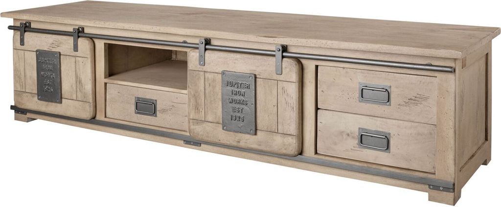 MASSIVMOEBEL24 | Meuble TV 200x55 Manguier laqué blanchi Image du produit 