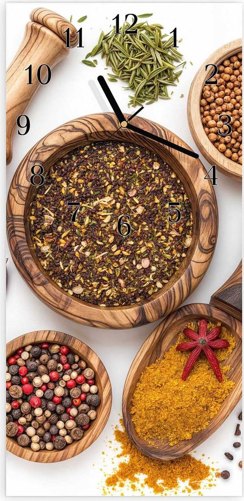 Wanduhr aus Glas mit Motiv Gewürzsammlung Zubehör- 30 x 60 cm - inkl. Aufhängesystem