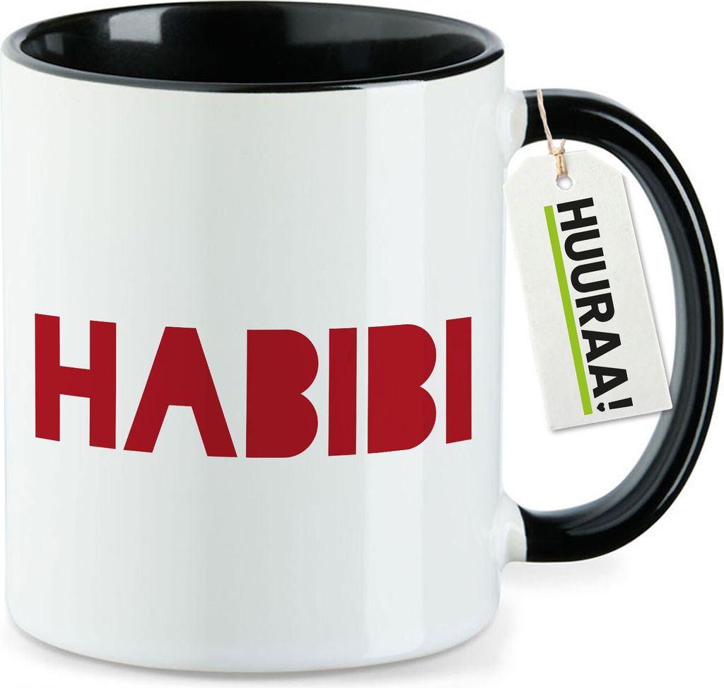 Huuraa Kaffeetasse Habibi Schatz Freund 330ml Schwarz Keramik Kaffeebecher Geschenkidee