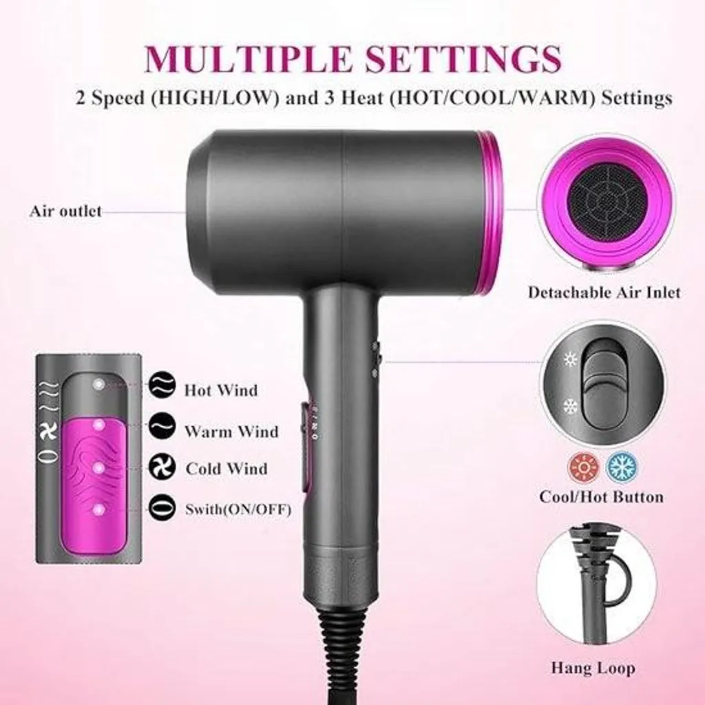 Sèche-cheveux ionique 2000W anti-frisottis format compact et transportable - 2