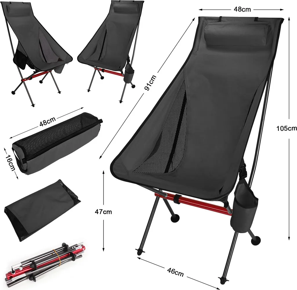 Chaise pliante de camping ergonomique grand confort modèle XL noir