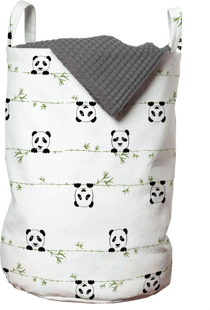 ABAKUHAUS Panda Wäschesack, Bambus Zweige mit Heads, Wäschekorb mit Griffen Kordelzugverschluss für Waschsalons, 33 cm breit x 49 cm hoch, Charc...