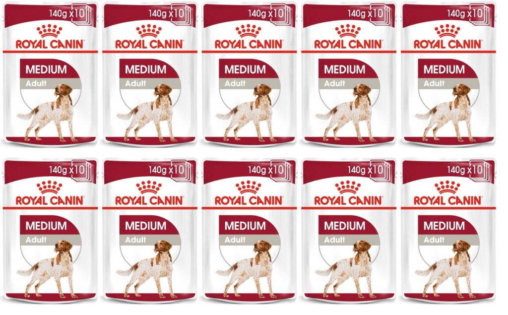 Royal Canin Medium Adult - Alleinfuttermittel für ausgewachsene Hunde mittlerer Rassen, 10 Beutel à 140 g