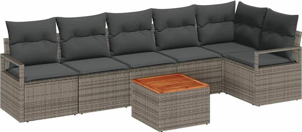Gartensofa-set mit Kissen 7 pcs Grau Poly-Rattan