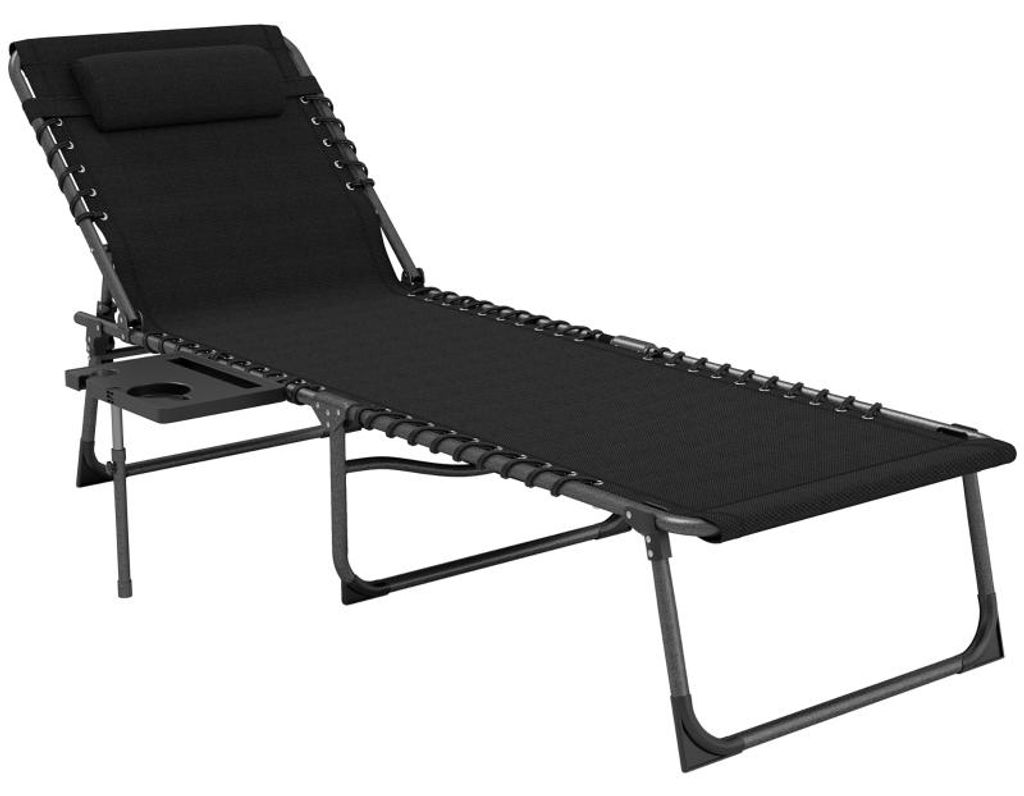 Sonnenliege klappbar mit Kopfkissen, 5-Fach verstellbar bis 120kg, Schwarz