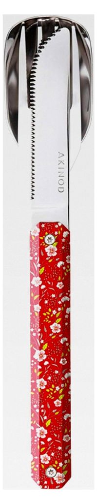 Feststehendes Besteckset Helianthemum Rot mit Gabel, Messer und Löffel - Edelstahl Essbesteck - Magnetisches Besteck für unterwegs - Kompakt, lan...