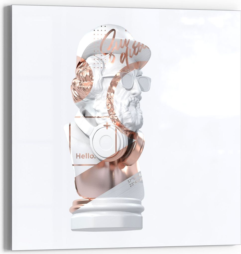 DEQORI Glasbild Echtglas 30x30 cm 'Antike Büste aufgepeppt' Wandbild Bild modern Deko