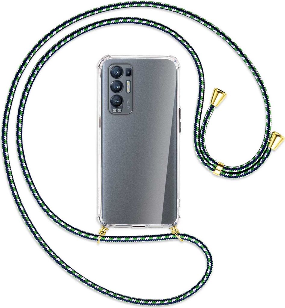 Handykette Backcover-Schutzhülle mit Band (Metall goldfarben) für Oppo Reno5 Pro Plus 5G - grün/blau/weiß