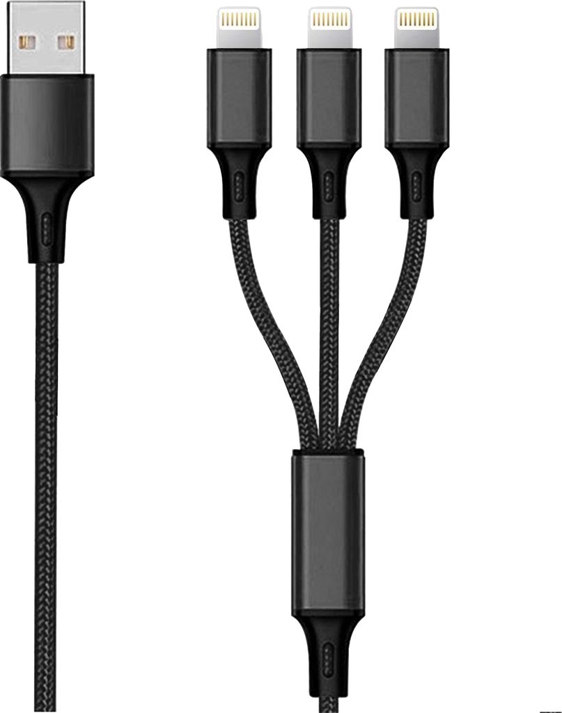 2GO 3v1 USB nabíjecí kabel 3x Lightning Nylon 1,5 m černý Obrázek produktu 