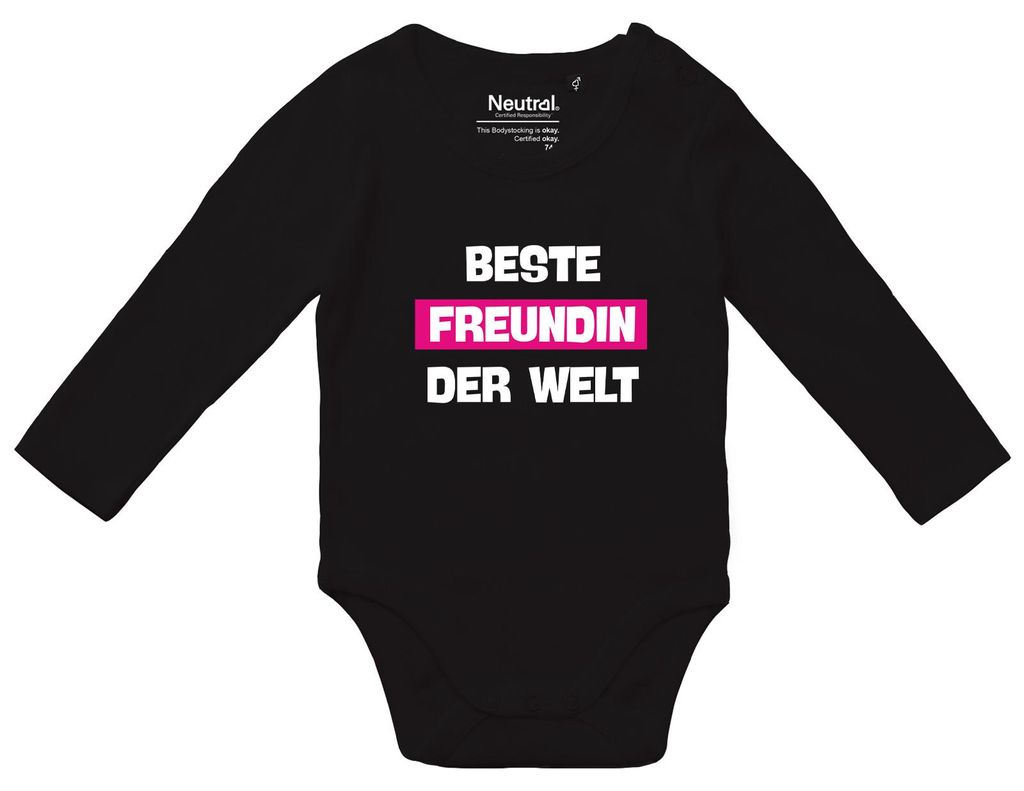 Huuraa Baby Body Beste Freundin der Welt 80 Black Baumwolle Fairtrade Langarmbody Geschenkidee