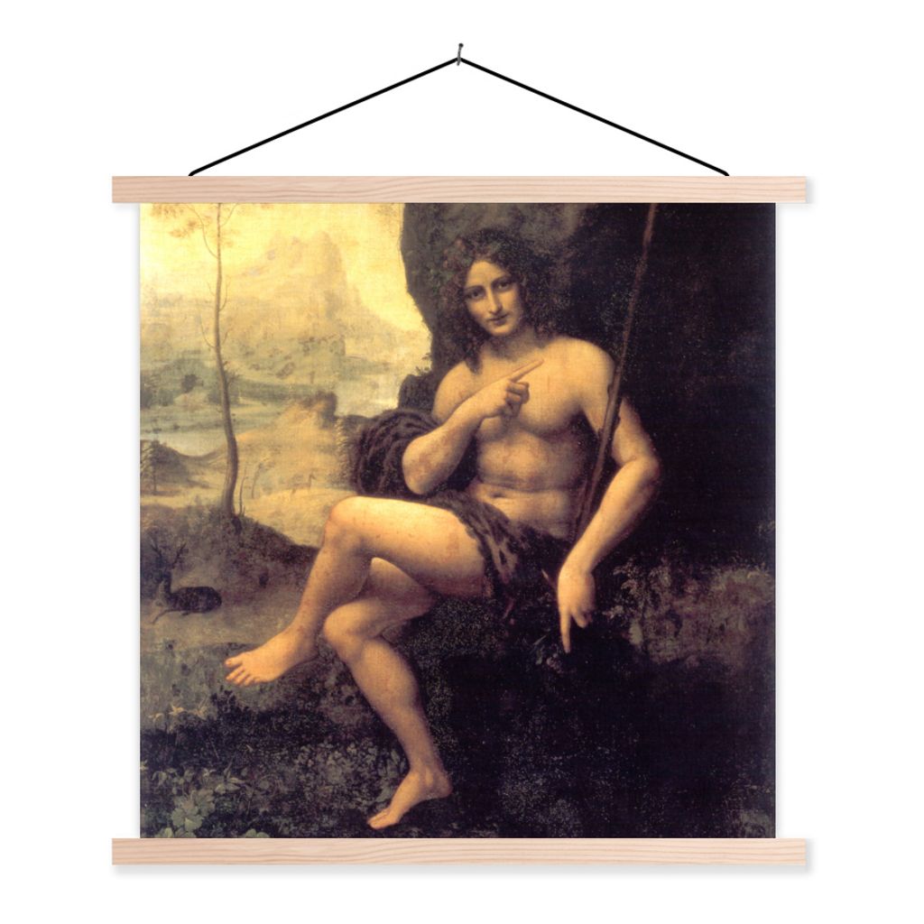 MuchoWow Textilposter Der heilige Johannes in der Wüste - Leonardo da Vinci 40x40 cm mit holzfarbenen Rahmen - Posterleiste
