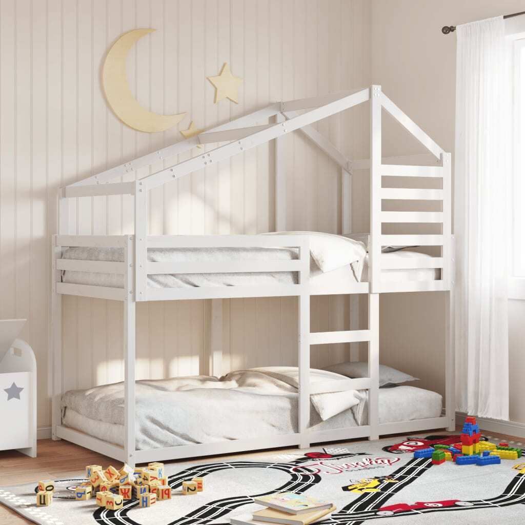 Maison Exclusive - Etagenbett mit Dach Weiß 80x200 cm Massivholz Kiefer