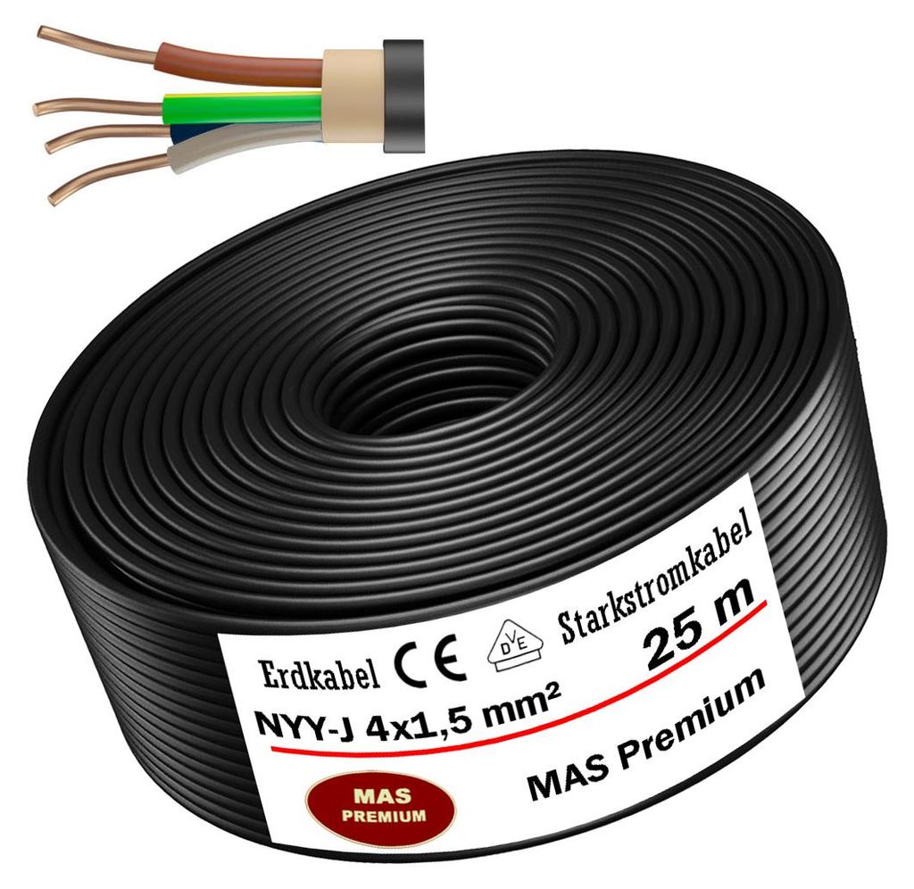 Kabel podziemny, kabel zasilający, 25 metrów, NYY-J, 4x1,5 Zdjęcie produktu 