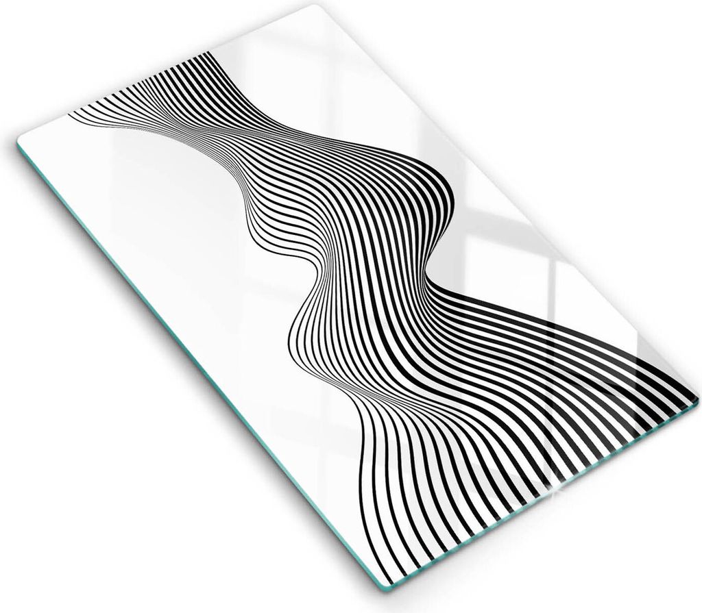 Glasschneideplatte - Herdabdeckplatte - 30x52 cm - Schneidebrett - Spritzschutz - Lineare Abstraktion