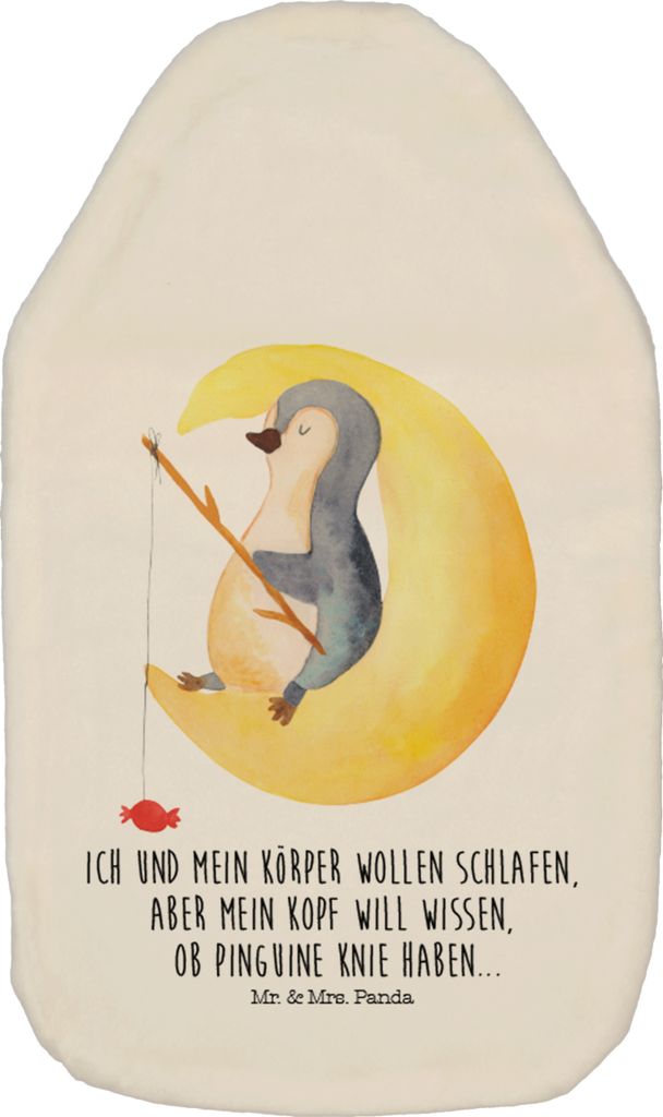 Mr. & Mrs. Panda Wärmflasche Pinguin Mond - Weiß - Geschenk, Neugierig, Wärmflaschen, Bettflaschen, mit Bezug, Süßigkeiten, Pinguine, Wärmeki...